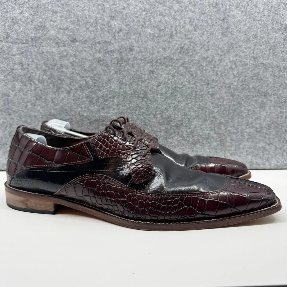 Stacy Adams Oxford Dress Shoes Mens 14M Burgundy Black Croc Embossed 25318-641